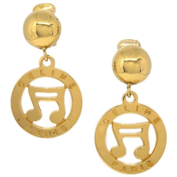 Celine Dangle Earrings Hoop Clip-On Gold LE - Picture 1 of 4